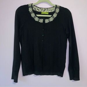 Sigrid Olsen S Cardigan Silk Blend Black Beaded Button Sweater